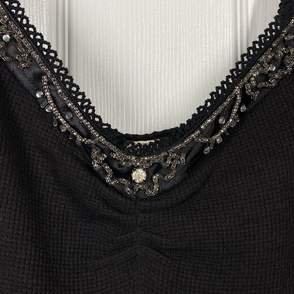 RARE Free People Rhinestone Tank Top Black Womens Sz Medium Y2K 2007 Collection - Picture 3 of 7